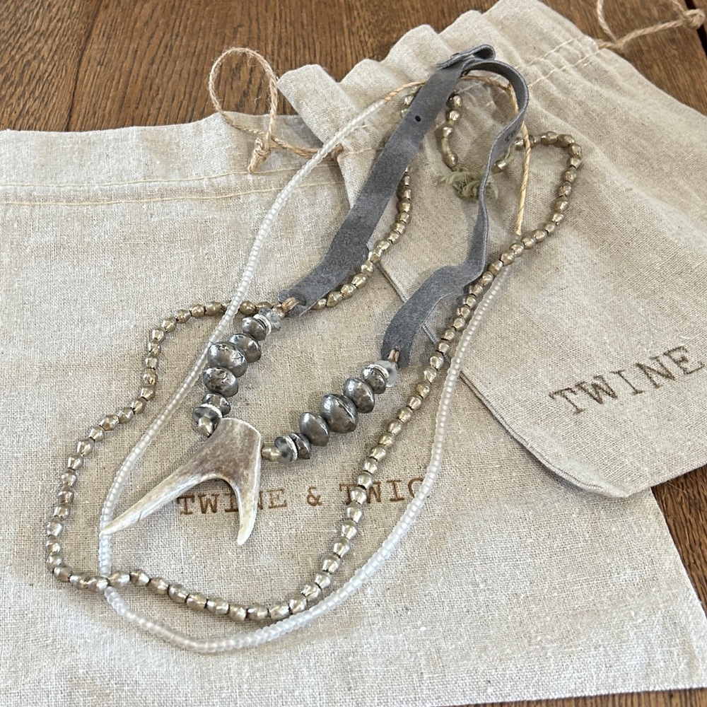 Twine & Twig Metallic Silver Beaded Necklace Set **PRICE DROP**